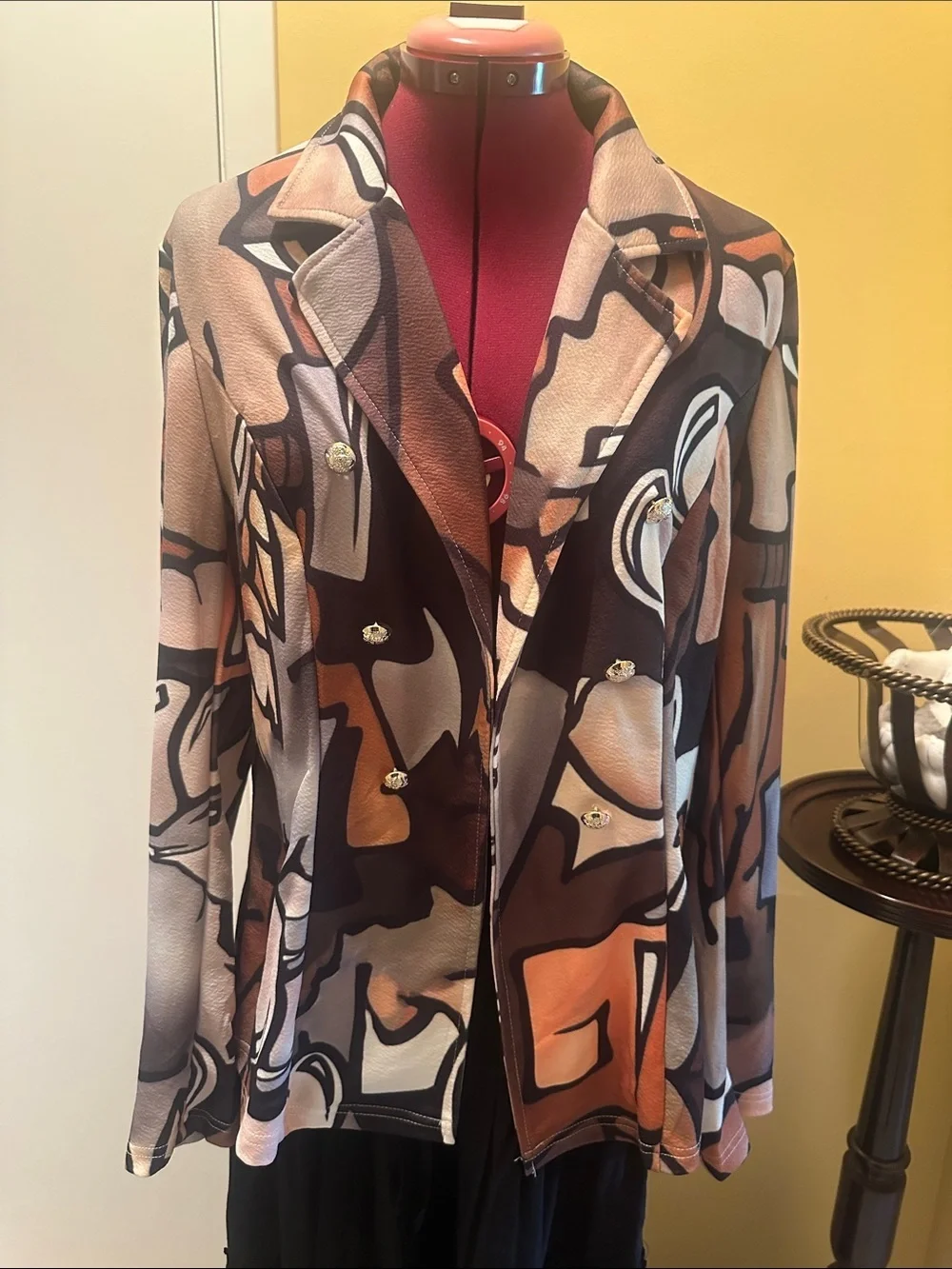 SHEIN Women's Abstract Graphic Print Blazer Jacket Button Front Earth Tone - Picture 4 of 16